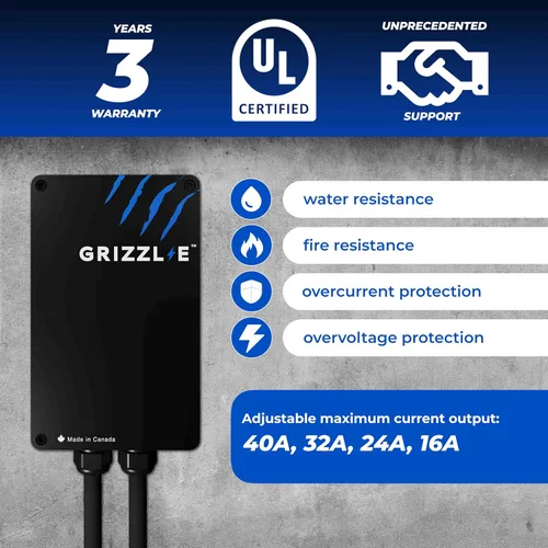 Vista 3 de Grizzl-E Classic, Level 2 240V / 40A - Cargador de vehículo eléctrico (EV), certificado UL, carcasa de metal, estación de carga rápida de pared