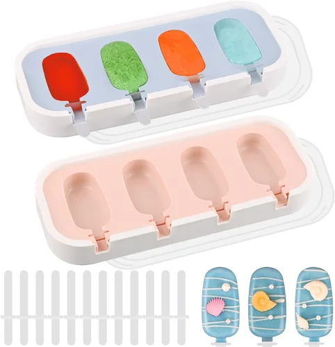 Vista 11 de WMKGG Juego de moldes de silicona para paletas, 2 piezas moldes para helado con 50 palitos de madera para cake pop, paletas heladas, cakesicles Verde