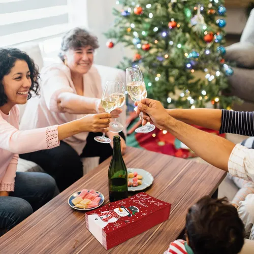 Vista 6 de 50 servilletas de Navidad con diseño de muñeco de nieve de invierno, 3 capas, servilletas de mano de papel de nieve con texto en inglés "Let It
