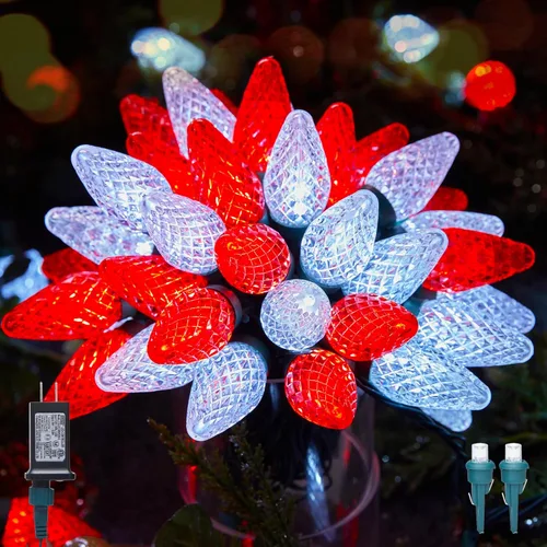 Vista 10 de Luces LED C9 de Navidad para exteriores, 81 pies, 100 luces LED con temporizador y 8 modos de iluminación, impermeable, grado comercial, extensible