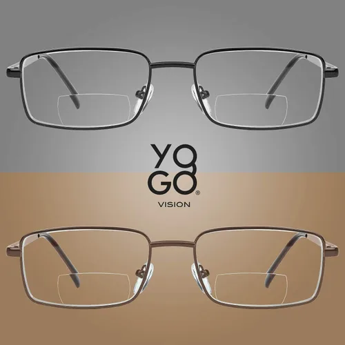 Vista 2 de Yogo Vision Bifocal Reading Glasses 2 Pack Metal Full Rim Readers Rectangle Glasses for Reading Men and Women