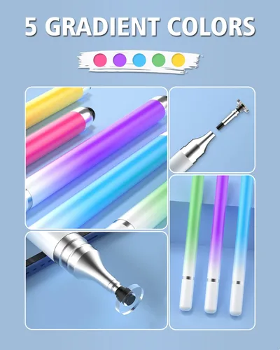 Vista 6 de Lápices capacitivos para pantallas táctiles, lápiz capacitivo universal 2 en 1 para iPad compatible con iPhone, iPad, Android, tabletas Microsoft