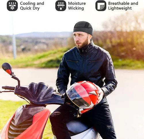 Vista 6 de Skull Cap Helmet Liner Beanie, Cooling Mesh Cycling Running Hat for Men Women, Fits Under Helmets