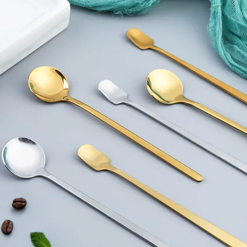 Vista 4 de Paquete de 4 cucharas de café de acero inoxidable, cucharas agitadoras de 6.7 pulgadas, cucharas de cóctel para café, té, postre, pastel, helado