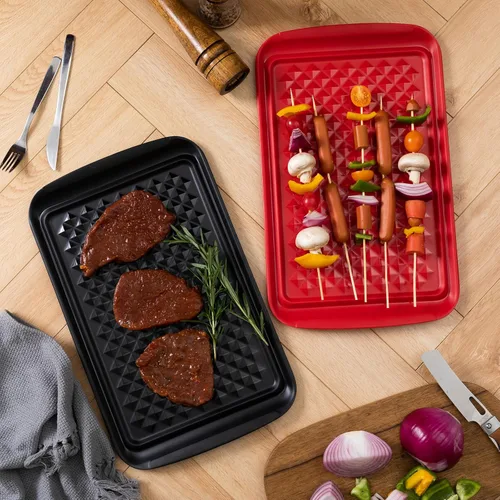 Vista 3 de LEHAHA Bandejas para preparar y servir a la parrilla, bandeja para servir barbacoa, bandejas de melamina para alimentos, juego de 2, gran regalo