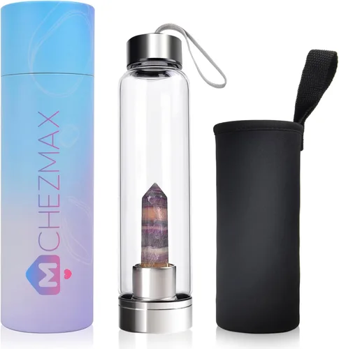 Vista 27 de ChezMax Botella de agua en cristal con centro de cristal natural intercambiable