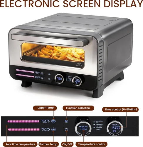 Vista 7 de Simple Deluxe Horno eléctrico para pizza de interior de 1600 W, 6 modos de cocción para pizza de 12 pulgadas, calentamiento rápido con control