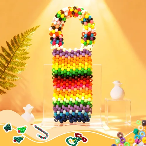 Vista 8 de Simetufy 3600 cuentas de poni a granel, 24 colores surtidos, cuentas de plástico arcoíris para trenzar el cabello, pulseras de amistad