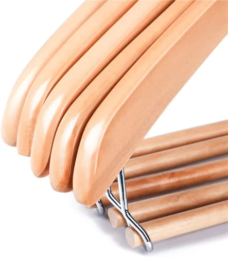 Vista 5 de Quality Hangers Perchas de madera hermosas y resistentes con barra de bloqueo, madera natural brillante (5)