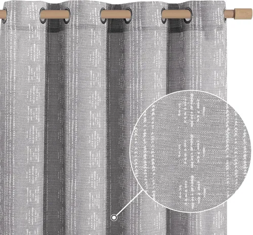 Vista 30 de jinchan Cortinas bohemias a rayas para sala de estar, cortinas de lino estilo granja de 63 pulgadas de largo, 2 paneles para dormitorio, mudcloth