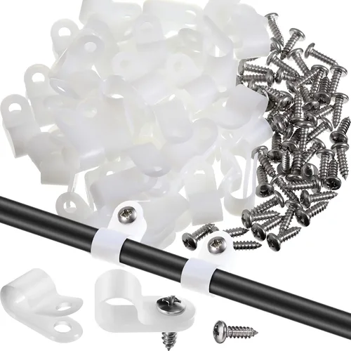 Vista 10 de Hicarer Paquete de 50 abrazaderas de cable tipo R, clips de sujeción de cable de montaje de tornillo de nailon con 50 tornillos para gestión de Negro