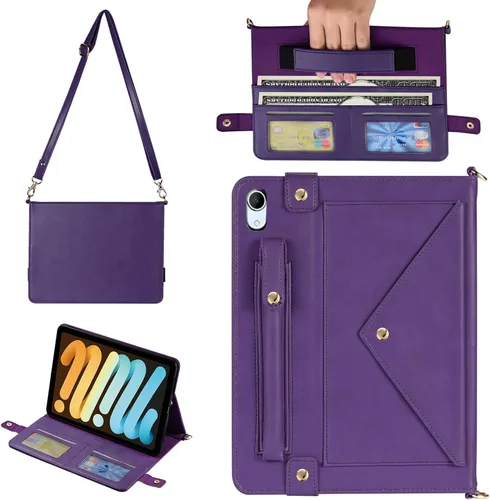 Vista 140 de Funda tipo bolso para iPad mini de 5ª/4ª/3ª/2ª/1ª generación de 7.9 pulgadas, Techcircle funda ligera tipo folio con soporte bandolera con billetera