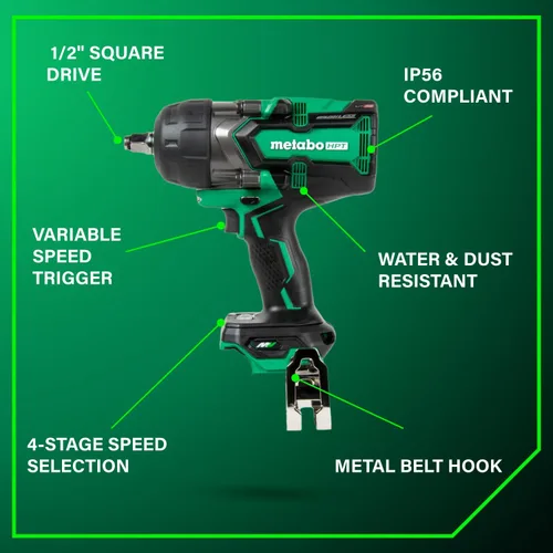 Vista 7 de Metabo HPT Llave de impacto de 1/2 pulgada sin escobillas inalámbrica MultiVolt™ de 36 V, herramienta eléctrica preferida, potente par