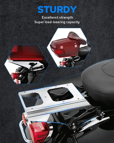 Vista 4 de Benlari Soporte de maletero desmontable cromado, 2 unidades, compatible con Harley Davidson Touring Street Glide Road King Road Glide Electra Glide