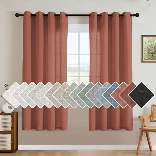 Vista 55 de H.VERSAILTEX - Elegantes cortinas de lino natural mezclado, eficientes energéticamente, con filtro de luz, textura de lino, paneles para ventana
