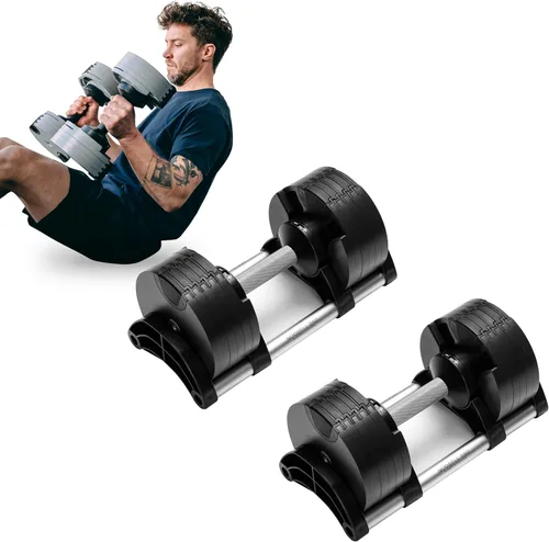 Vista 2 de Nuobell - Juego de mancuernas ajustables [campanas de acero] Juego de pesas ajustables de acero mecanizado, mango moleteado, 5-80 libras, se vende