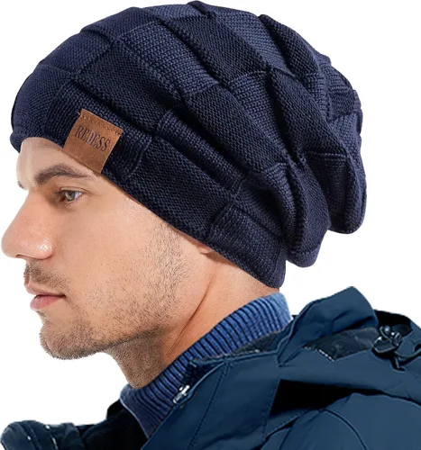 Vista 52 de REDESS Gorro de lana para hombres y mujeres, gorros de invierno cálidos de punto holgados y gruesos tipo calavera A1 negro