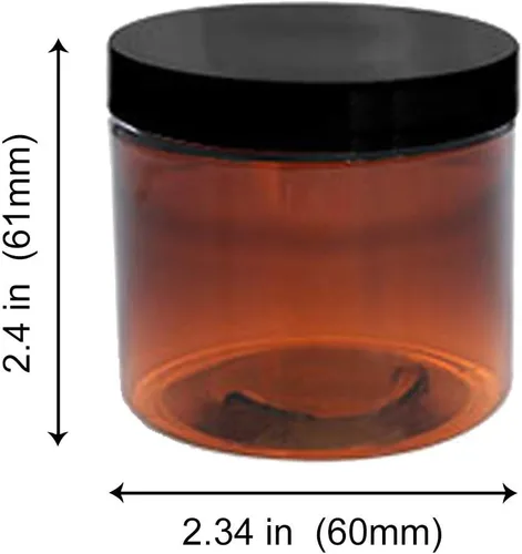 Vista 2 de Tarros de ámbar de 2 onzas con tapa, paquete de 12, recipiente redondo de plástico PET con etiquetas en blanco (sin BPA)