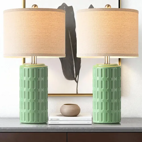 Vista 10 de PARTPHONER Juego de 2 lámparas de mesa de cerámica modernas de granja de 23 pulgadas, lámparas de noche naranjas para dormitorio y sala de estar