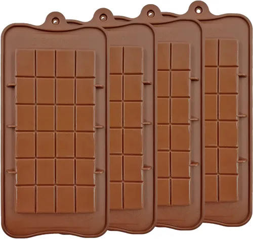 Molde antiadherente de silicona para barra de chocolate y barras energéticas de grado alimenticio (juego de 4 moldes de barra de chocolate)