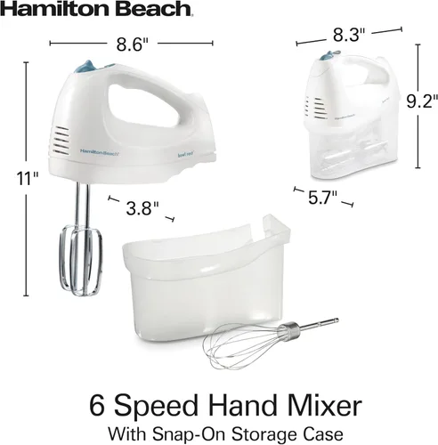 Vista 8 de Batidora de mano con tapa de fijado a presión Hamilton Beach 62682RZ, color blanco, M, Blanco