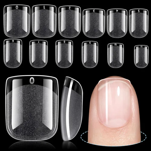 Vista 21 de TOMICCA Puntas de uñas de ataúd extra cortas, 240 piezas de uñas acrílicas de cobertura completa, 12 tamaños preformados, puntas de uñas postizas