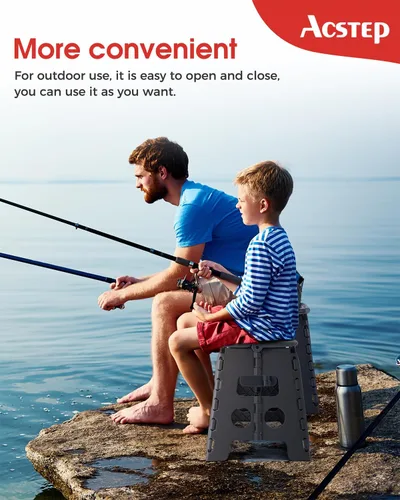 Vista 7 de ACSTEP Taburete plegable de 13 pulgadas, soporta hasta 300 libras, el taburete plegable ligero y antideslizante es lo suficientemente resistente