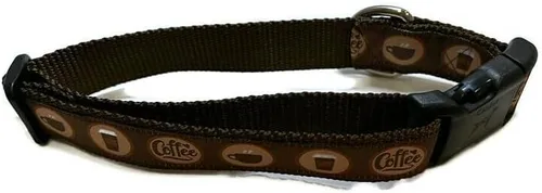 Vista 3 de Collar de perro café mediano – Collar marrón ajustable hecho a mano con estampado de café