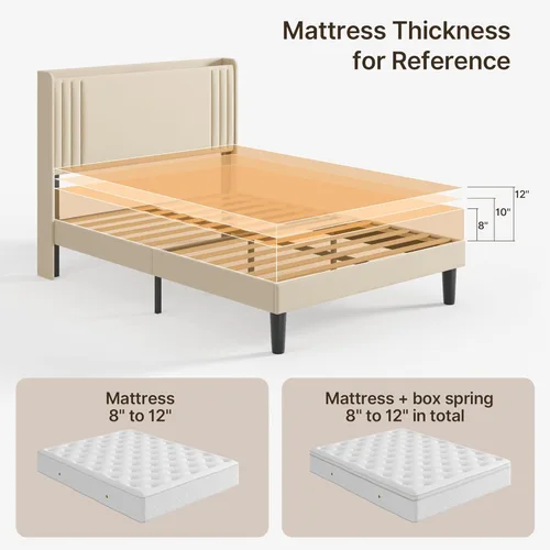 Vista 74 de Gizoon Base de cama matrimonial con cabecera de ala, plataforma tapizada con cabecera geométrica moderna, listones de madera, sin ruido, no necesita