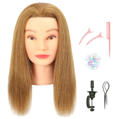 Vista 13 de FUTAI - Cabeza de maniquí de 35 pulgadas con cabello sintético largo multicolor. Muñeca estilo maniquí para practicar trenzado, peinado, recogidos.