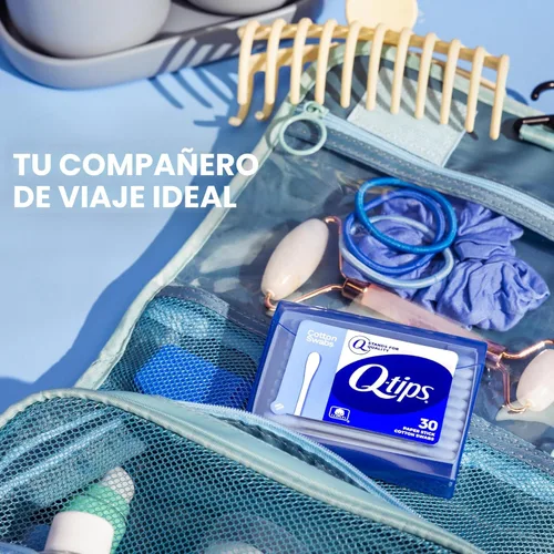 Vista 3 de Q-tips Hisopos, paquete de viaje, 30 unidades, paquete de 1 azul