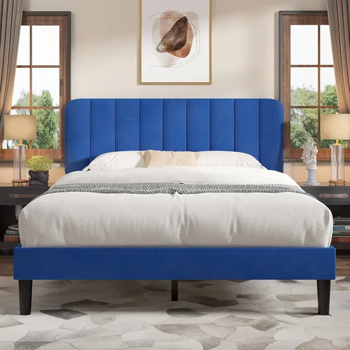Vista 36 de VECELO - Base de cama tapizada de tamaño Queen con cabecera y 4 cajones, cama de plataforma de almacenamiento de terciopelo, soporte de listones