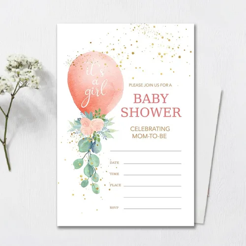 Vista 3 de YIDOU Greenery - Invitaciones para fiesta de baby shower, 20 invitaciones y sobres (doble cara)