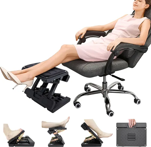 Vista 8 de Reposapiés ajustable debajo del escritorio, taburete ergonómico para uso en oficina con masaje (PB-Gris)