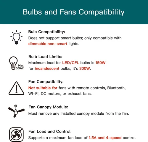 Vista 3 de TREATLIFE Control inteligente de ventilador de techo e interruptor de luz regulador, 2 unidades, necesita cable neutro, interruptor de luz