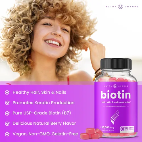 Vista 4 de NutraChamps Paquete de 2 gomitas de biotina y gomitas potenciadoras de colágeno