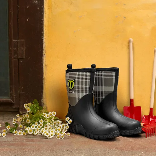Vista 7 de TIDEWE Botas de goma para mujer, botas de lluvia aisladas de neopreno de 0.217in con vástago de acero, botas de caza impermeables de media