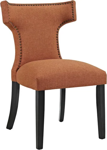Vista 6 de Modway Curve Mid-Century - Moderna tela tapizada con ribete de cabeza de clavo en color azul, una silla