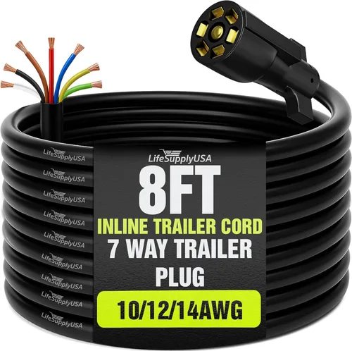 Vista 8 de Arnés de cableado de remolque de 6 pies y 7 pines con caja de conexiones, enchufe de remolque resistente de 7 vías, cable impermeable de 7 cables