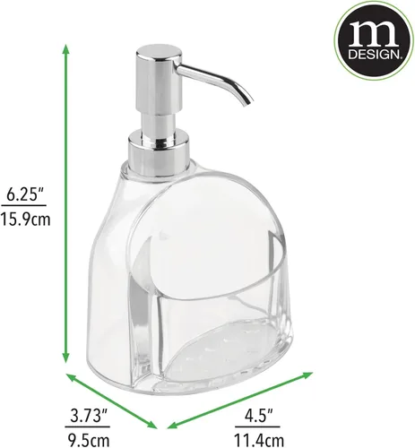 Vista 6 de mDesign Dispensador de bomba de jabón de plástico para jabón líquido de manos o platos, botella contenedor con compartimento para fregadero