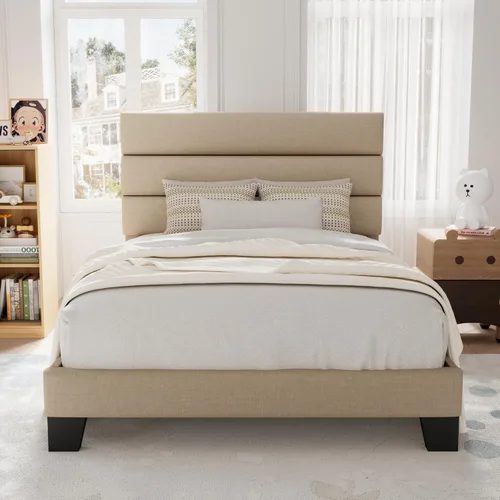 Vista 14 de Allewie Base de cama de plataforma tamaño Queen con cabecera tapizada de terciopelo y soporte de listones de madera, base de colchón completa,
