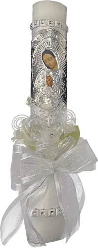 Vista 2 de SWEA Pea & Lilli - Juego de velas de bautismo de Virgen María blanca para bautizos con concha y recuerdos