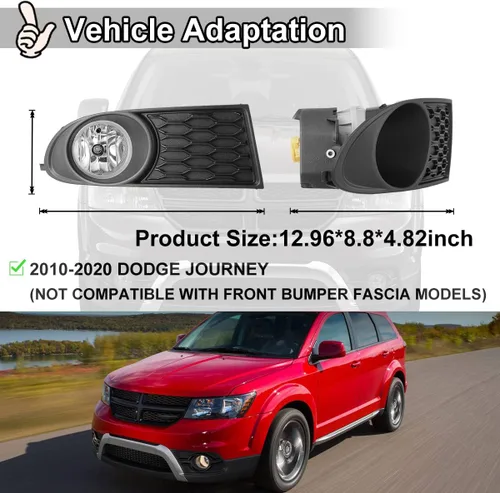 Vista 4 de Juego de luces antiniebla para Dodge Journey 2010-2020 con bombilla + cubierta de bisel negro, montaje de lámparas antiniebla de conducción