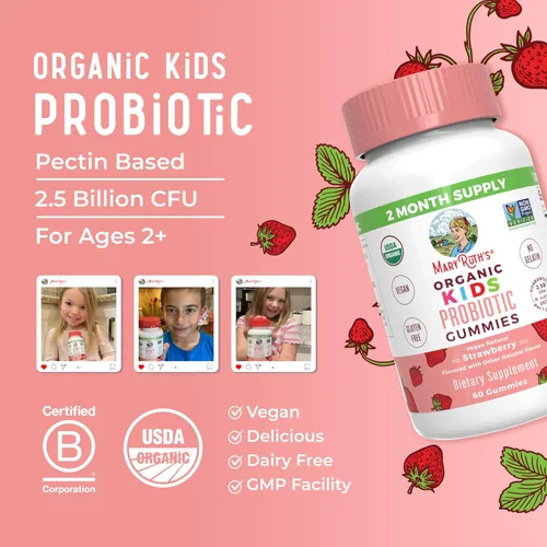 Vista 8 de MaryRuth Organics Probióticos para niños para la salud digestiva Gomitas probióticas USDA Suministro de 2 meses Probióticos para niños Apoyo