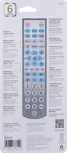Vista 9 de GE Control remoto universal retroiluminado con botón grande para Samsung, Vizio, Lg, Sony, Sharp, Roku, Apple TV, TCL, Panasonic, Smart TV