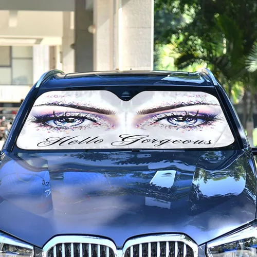 Vista 5 de Parasol para parabrisas de automóvil para mujer, ojos azules con gafas, visera solar para rayos UV y protección solar contra el calor solar, bloquea