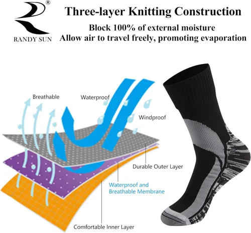 Vista 2 de Calcetines transpirables impermeables certificados SGS RANDY SUN unisex para escalada esquí senderismo senderismo 1 par