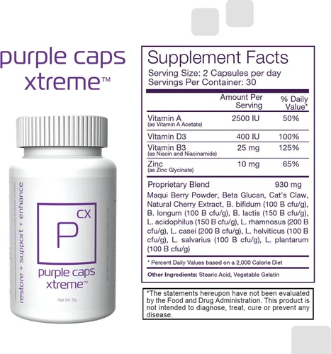 Vista 3 de Global Purple Caps Xtreme - Suplemento con vitaminas y minerales de Rotkin Wellness - 60 Cápsulas