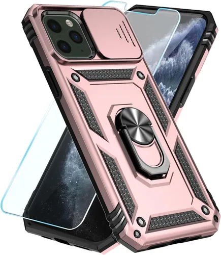 Vista 29 de SunStory - Funda compatible con iPhone 11 Pro con protector de pantalla HD y funda deslizante para la cámara y soporte giratorio con anillo