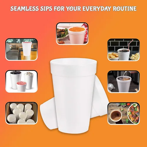 Vista 4 de Concession Essentials Vasos desechables de espuma blanca de 16 oz - Paquete de 100